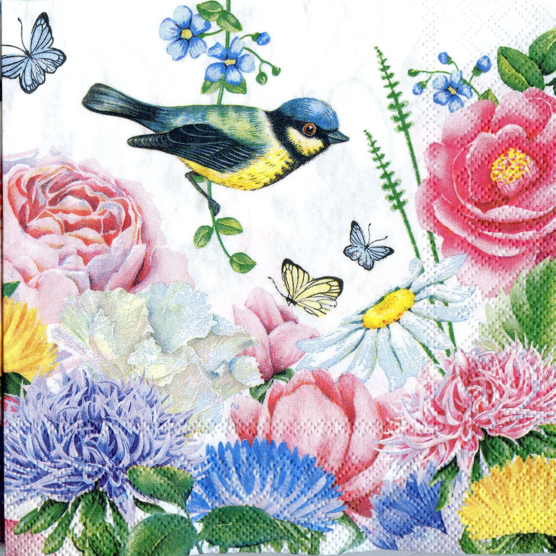 4 birds paper napkins for decoupage Blue tit and flowers Etsy