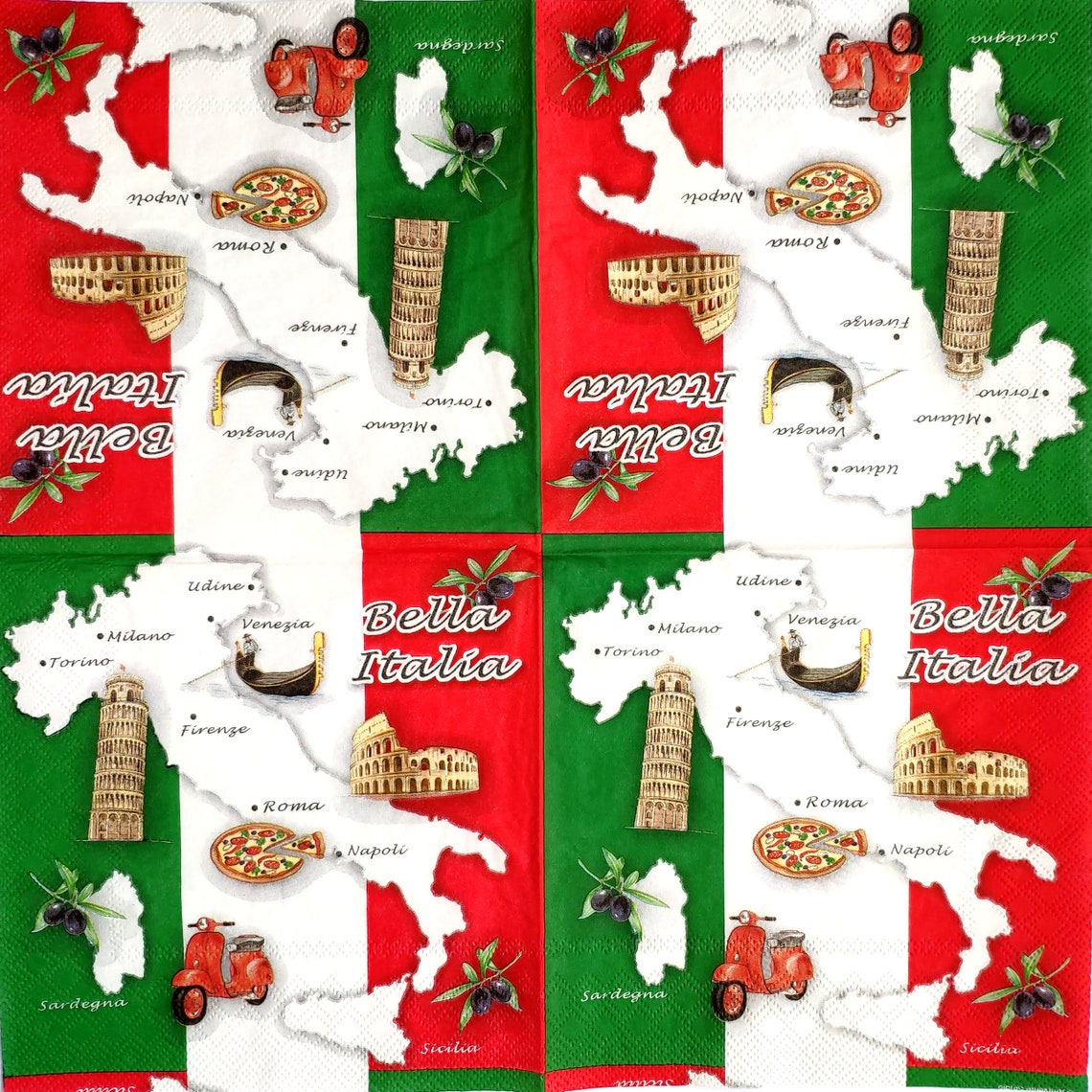 4 Italy decoupage napkins with Italy map Bella Italia Paper Etsy