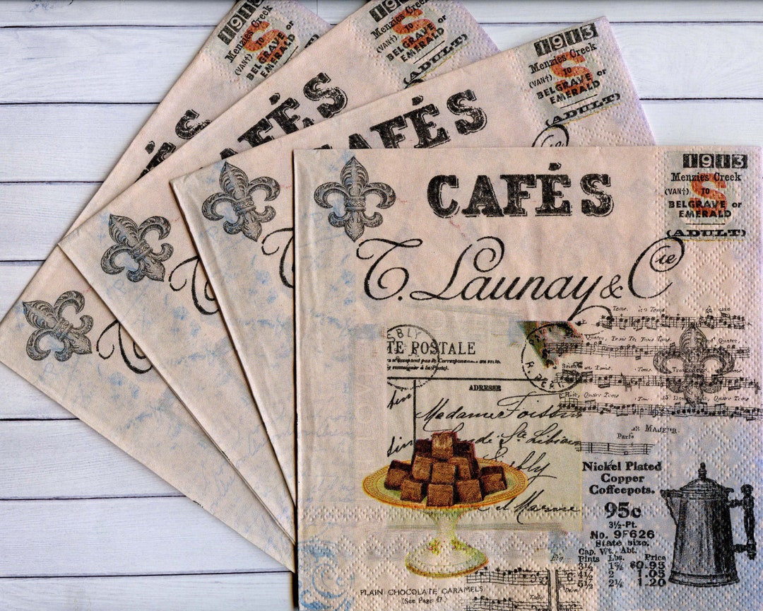 Set of 4 Vintage Paper Napkins for Decoupage Sepia Background