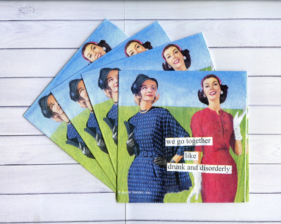 Set of 4 Funny Napkins Decoupage Humor Paper Serviettes Funny Saying