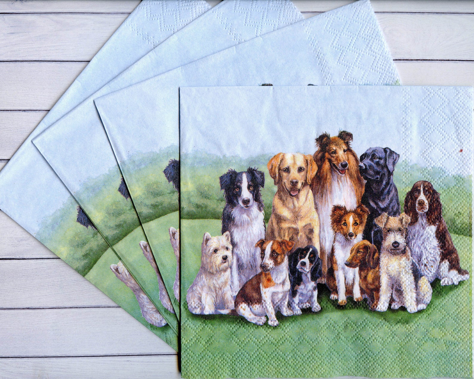 Set of 4 dogs napkin for decoupage Pedigree dogs Animal paper Etsy