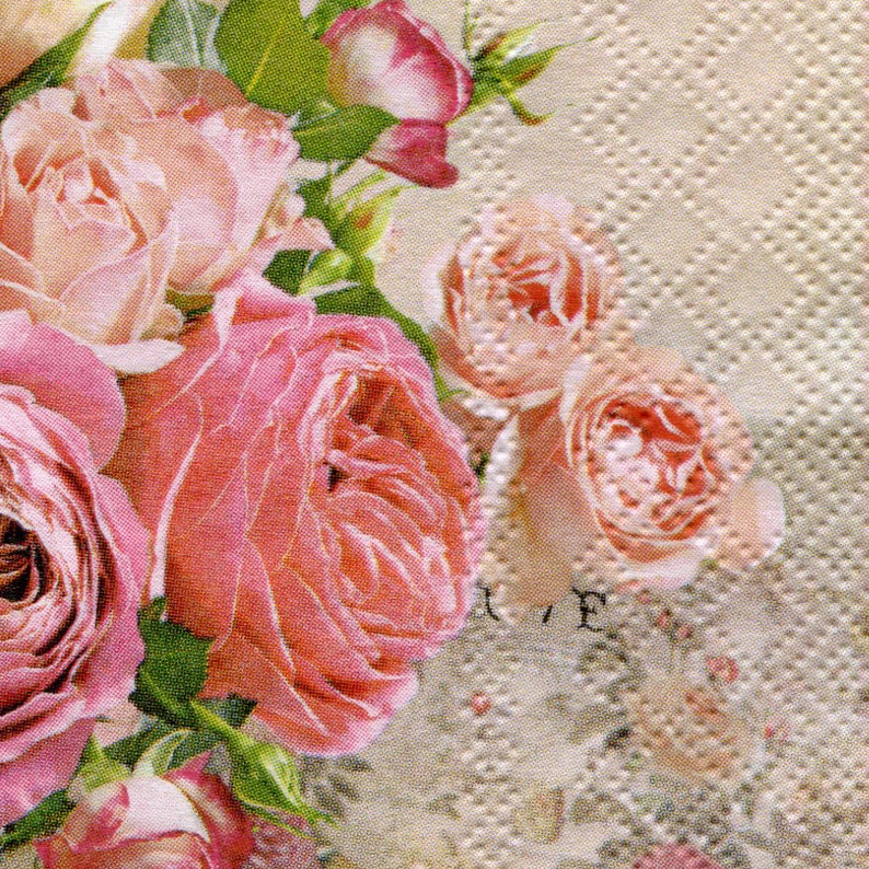 4 peonies and roses decoupage napkins Floral paper serviettes Pink flowers bouquet napkins decoupage 13 x 13 Craft tissue paper napkins