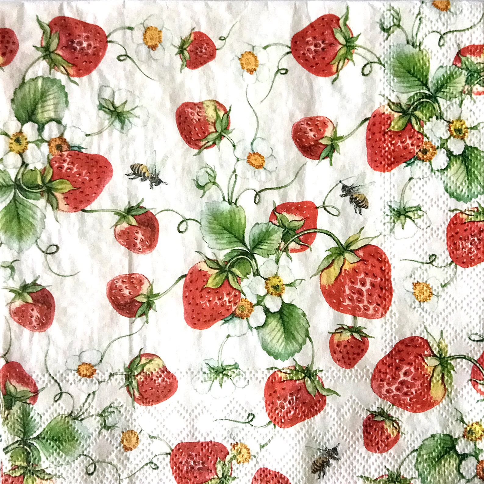 4 strawberry paper napkins decoupage Summer red berries paper Etsy