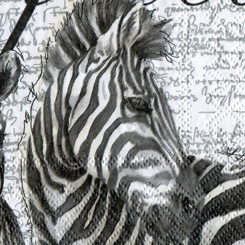 4 African napkins for decoupage Zebra paper serviettes African zebra decoupage napkins 13x13 inch Scrapbook paper