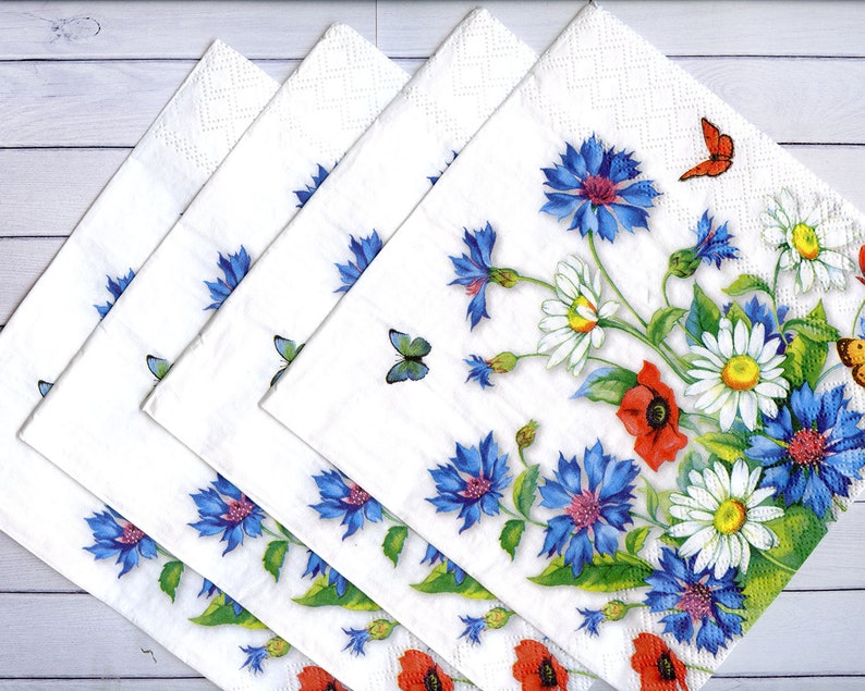 Set of 4 wildflower paper napkins decoupage Floral paper Etsy