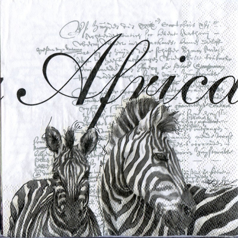 4 African napkins for decoupage Zebra paper serviettes African zebra decoupage napkins 13x13 inch Scrapbook paper