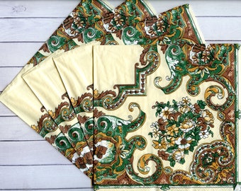 4 Decoupage napkins Green yellow ornament paper serviettes Paper napkin for decoupage 33x33 Craft tissue paper Scrapbooking paper