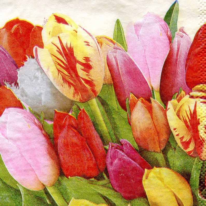 4 Tulip decoupage napkins Spring flower serviettes Spring paper napkin for decoupage 13x13 Craft paper Scrapbooking paper