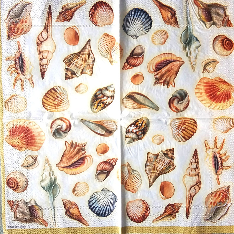 4 seashell napkins decoupage Sea life napkins Tissue Etsy