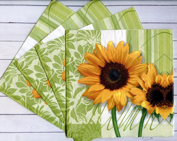 4 Sunflower Napkins for Decoupage Floral Paper Serviettes 