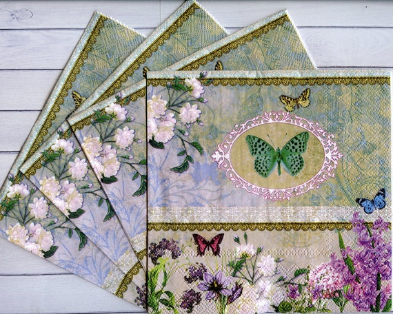 4 papel de Almuerzo Servilletas Para Decoupage Mesa de fiesta Vintage Verde Pequeño Conejos