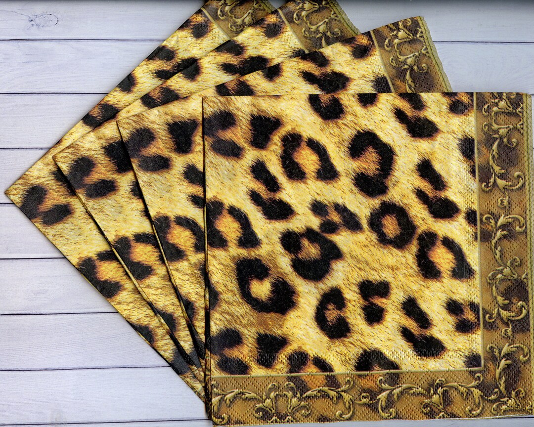 Set of 4 Decoupage Napkins With Leopard Print African Paper Serviettes Animal Skin Napkin for
