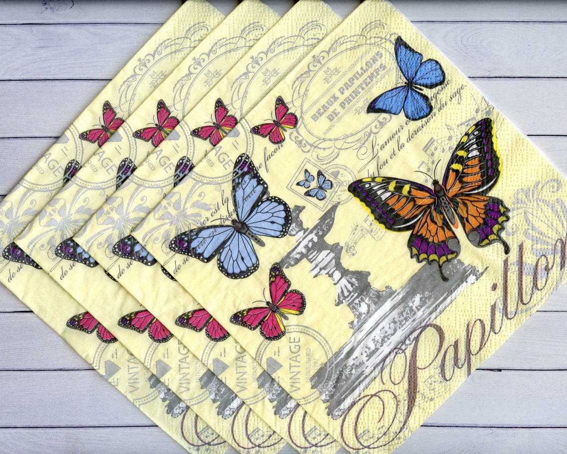 4 butterfly decoupage napkins Vintage paper serviettes Etsy