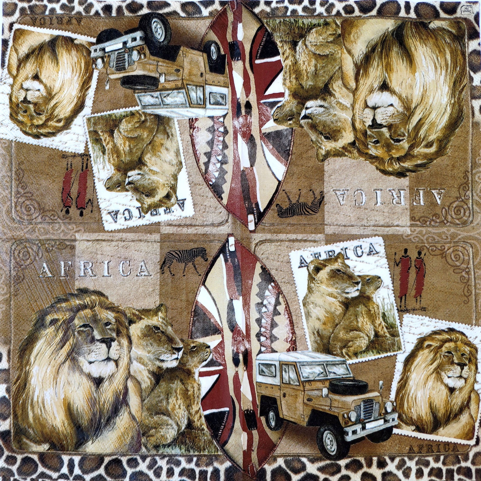 4 African decoupage napkins with lions Wild animal paper Etsy