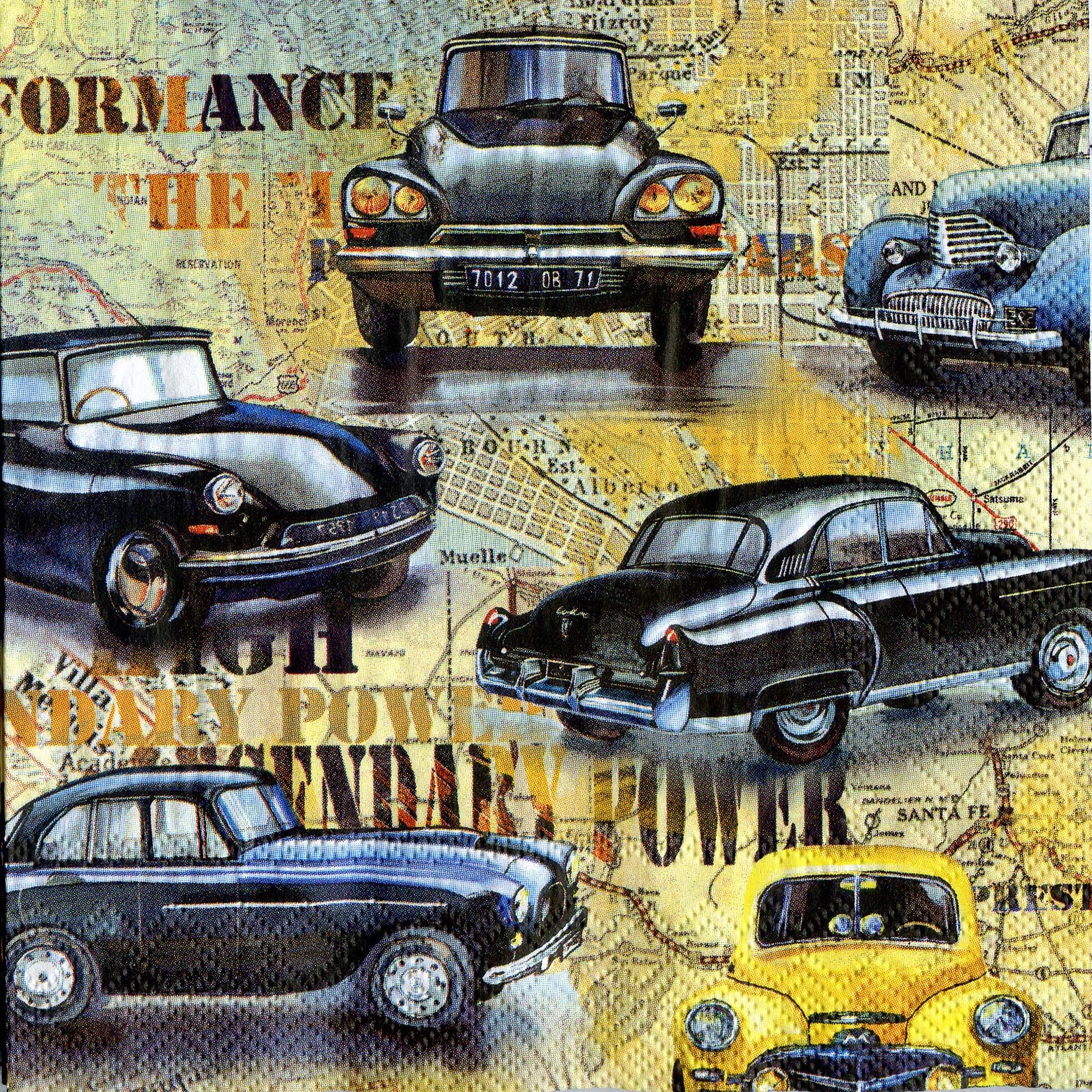 4 vintage car decoupage napkins Classic car paper napkin for | Etsy