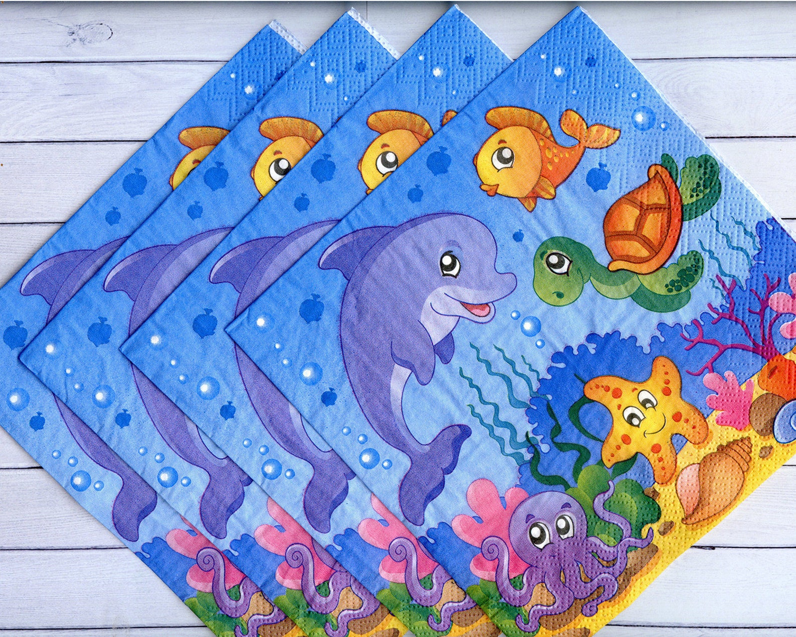 4 Undersea World Napkins Decoupage Sea Life Paper Napkins Etsy