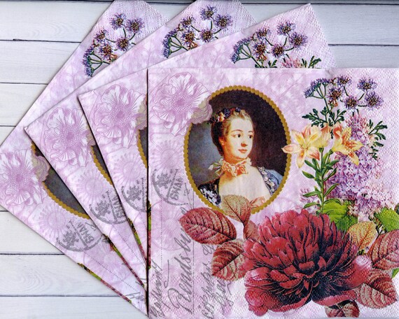 4 Vintage Table Paper Napkins for Decoupage Lunch Party Little Girl /& Umbrella
