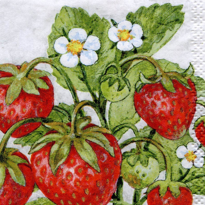 4 strawberry decoupage napkins Summer red berries paper Etsy