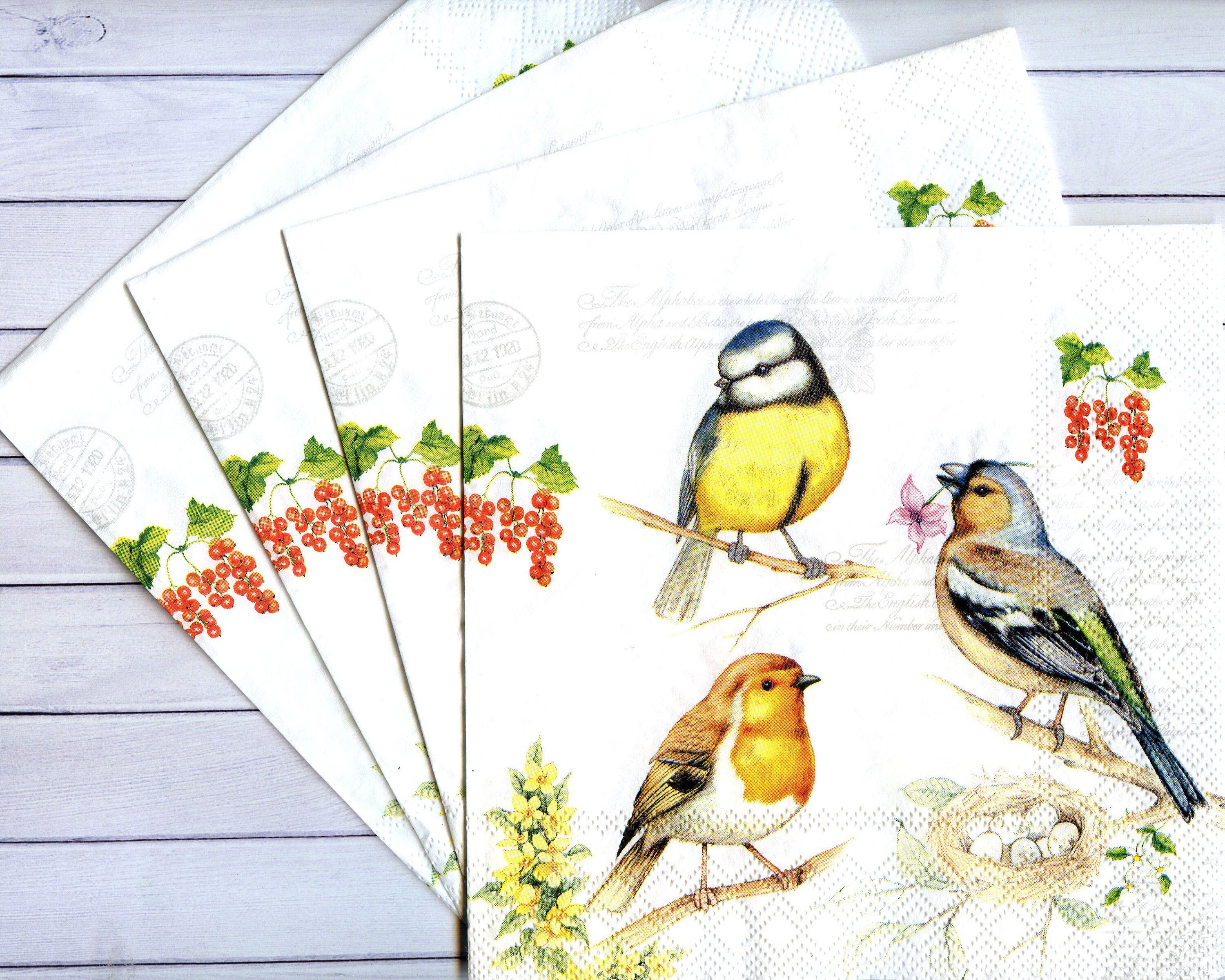 4 bird decoupage napkins Singing birds paper napkins Etsy