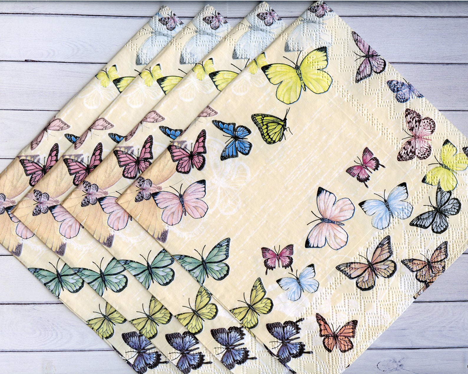 4 butterfly decoupage napkins Colorful butterflies on beige Etsy