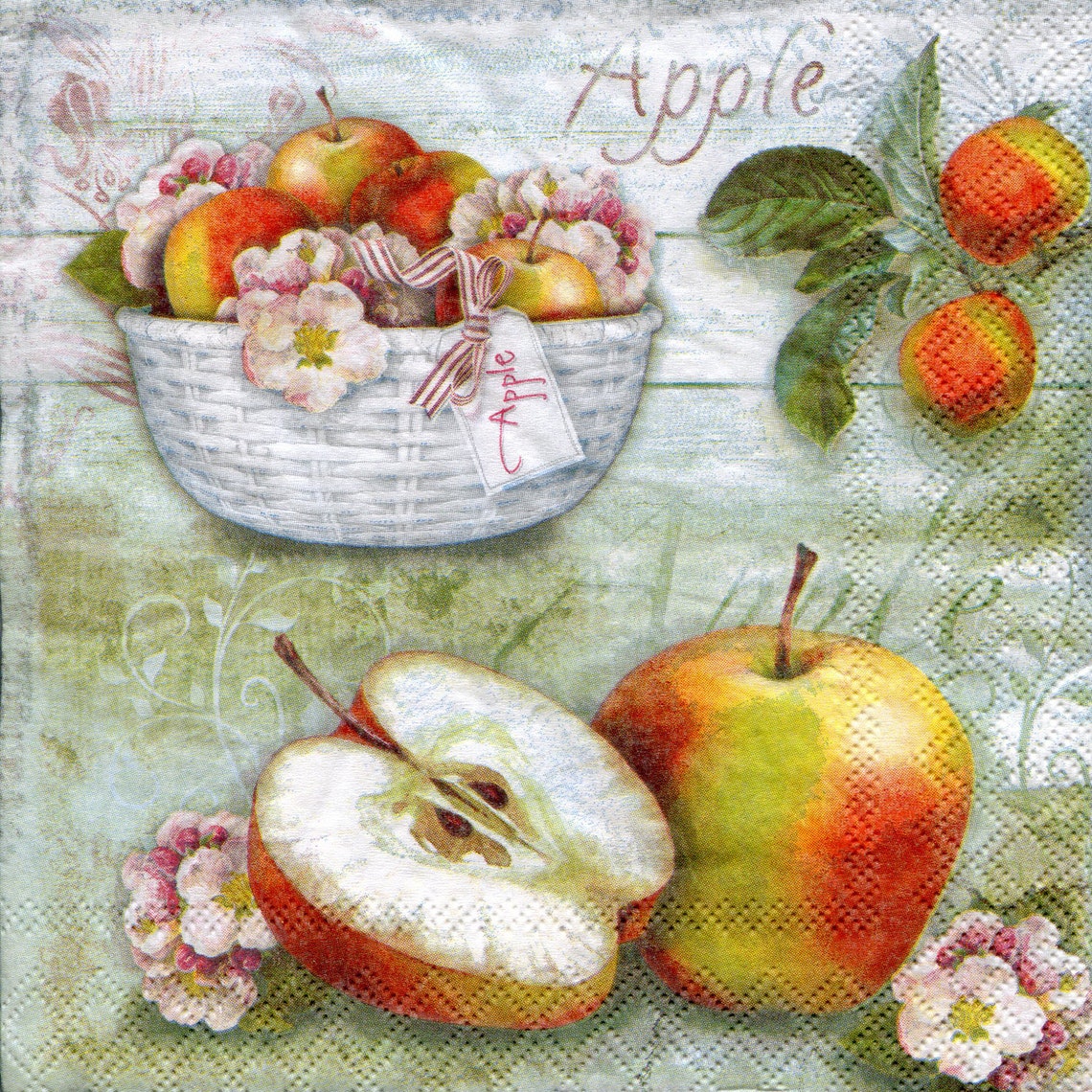 4 Apple paper napkins for decoupage Fruit serviettes 13x13 Etsy