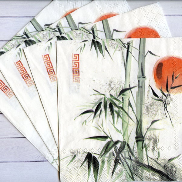 4 paper napkin for decoupage Bamboo paper serviettes  Bamboo decoupage napkins 13 x 13 inch Craft paper tissue