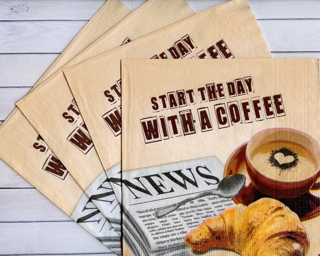 Set of 4 Decoupage Napkins With Coffee Cup Morning Coffee Etsy