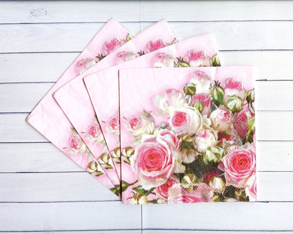 Servilletas de papel decoradas flores rosa 25 x 25 cm Papstar