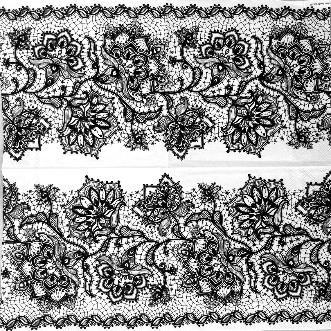 4 Black lace decoupage napkins Lace background Paper Etsy