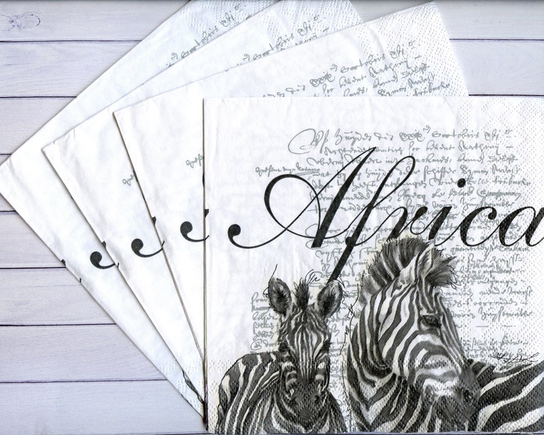 4 African napkins for decoupage Zebra paper serviettes African zebra decoupage napkins 13x13 inch Scrapbook paper