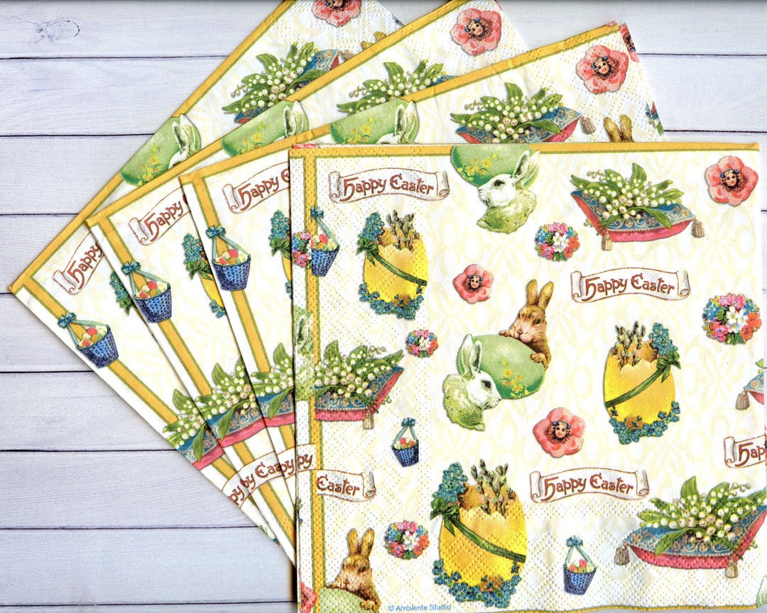 4 Easter Decoupage Napkins Easter Collage Paper Napkin for Decoupage
