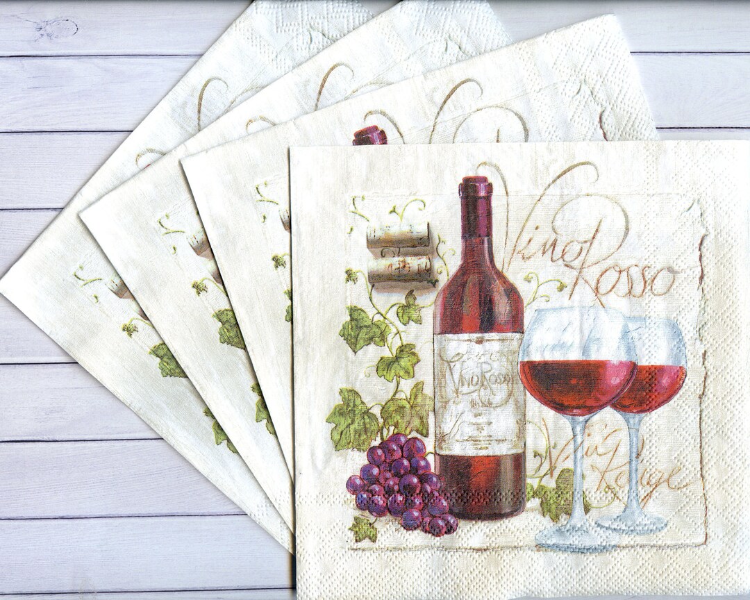 4 Napkins Decoupage Red Wine Bottles and Glasses Wine Tasting Party