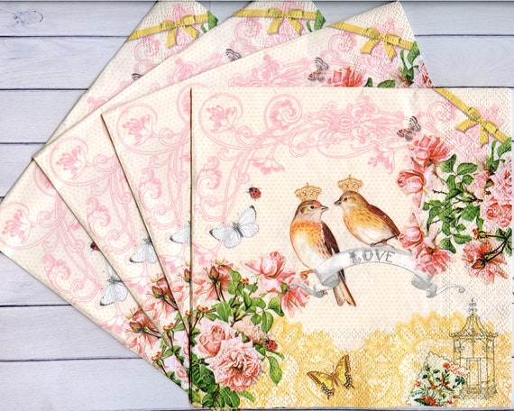 5 Napkins Lilies Butterflies Garden 33x33 cm Tissue Decoupage Paper Party Craft