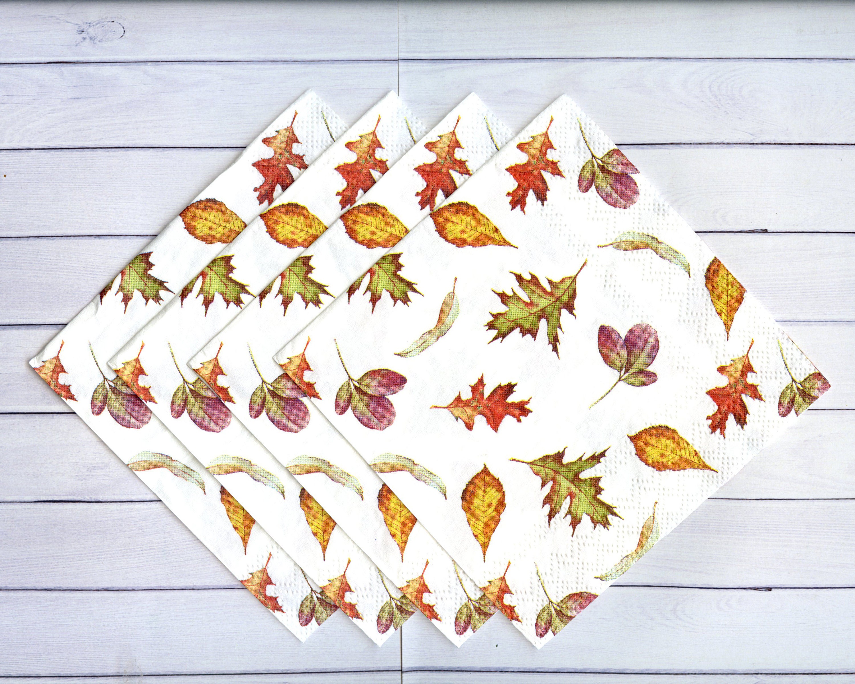 4 Autumn Decoupage Napkins Pumpkin and Autumn Leaves Paper Serviette Fall  Paper Napkin for Decoupage 13 X 13 Inch Fall Craft Tissue Napkins 