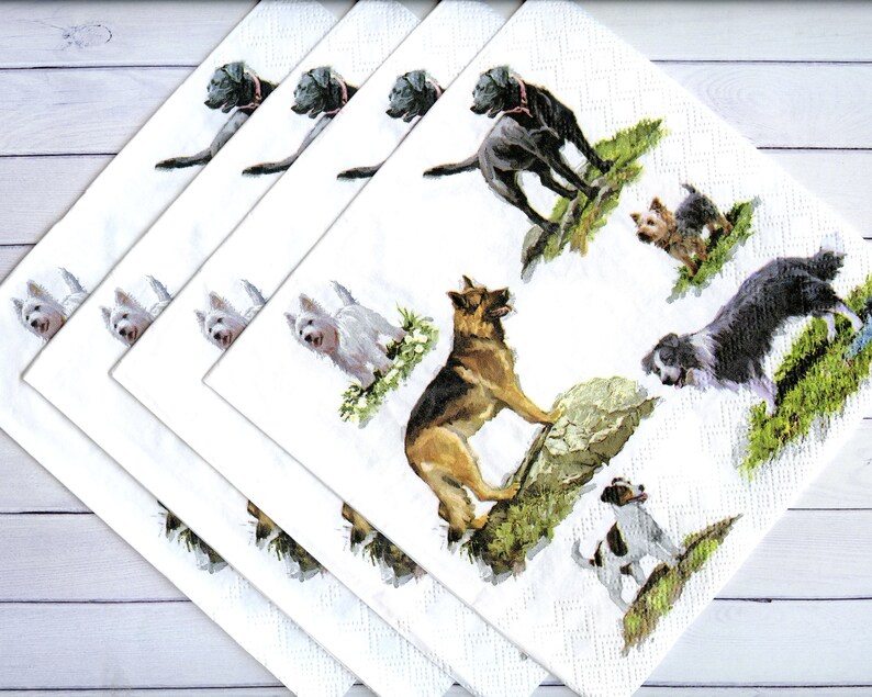 4 dogs Decoupage napkins Animal serviettes decoupage Pet Etsy