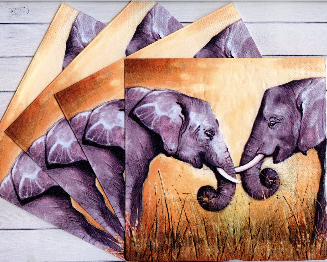 4 Elephant napkins decoupage Wild animal craft paper Etsy