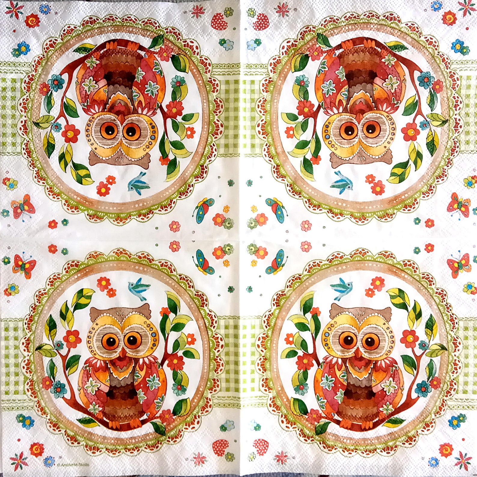 4 owl decoupage napkins Bird tissue serviettes Colorful owl Etsy