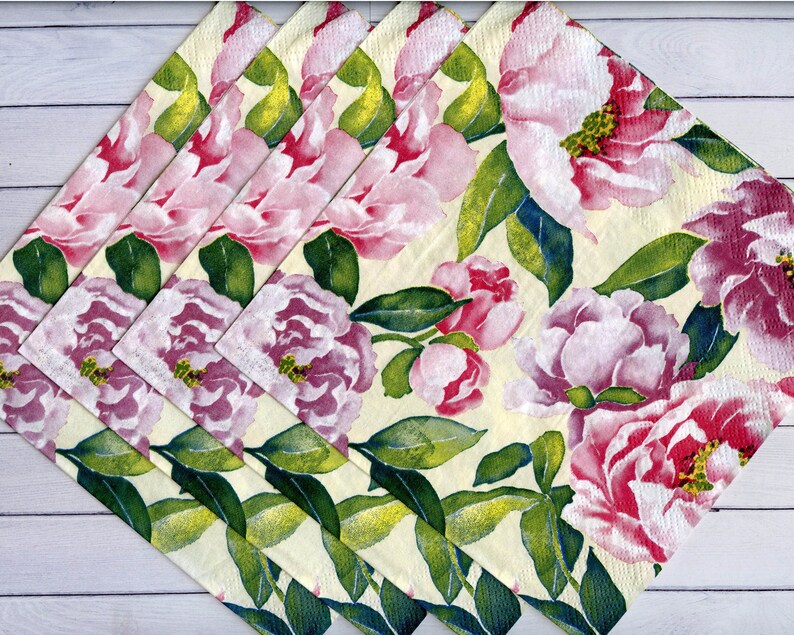 4 pink peony decoupage napkins Floral paper serviettes Pink Etsy