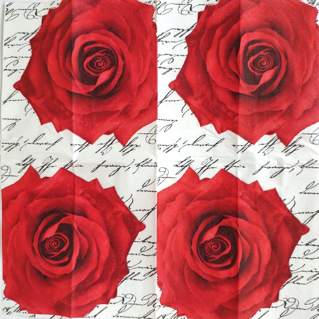 4 Red Rose Paper Napkins for Decoupage Red Flower Decoupage Etsy
