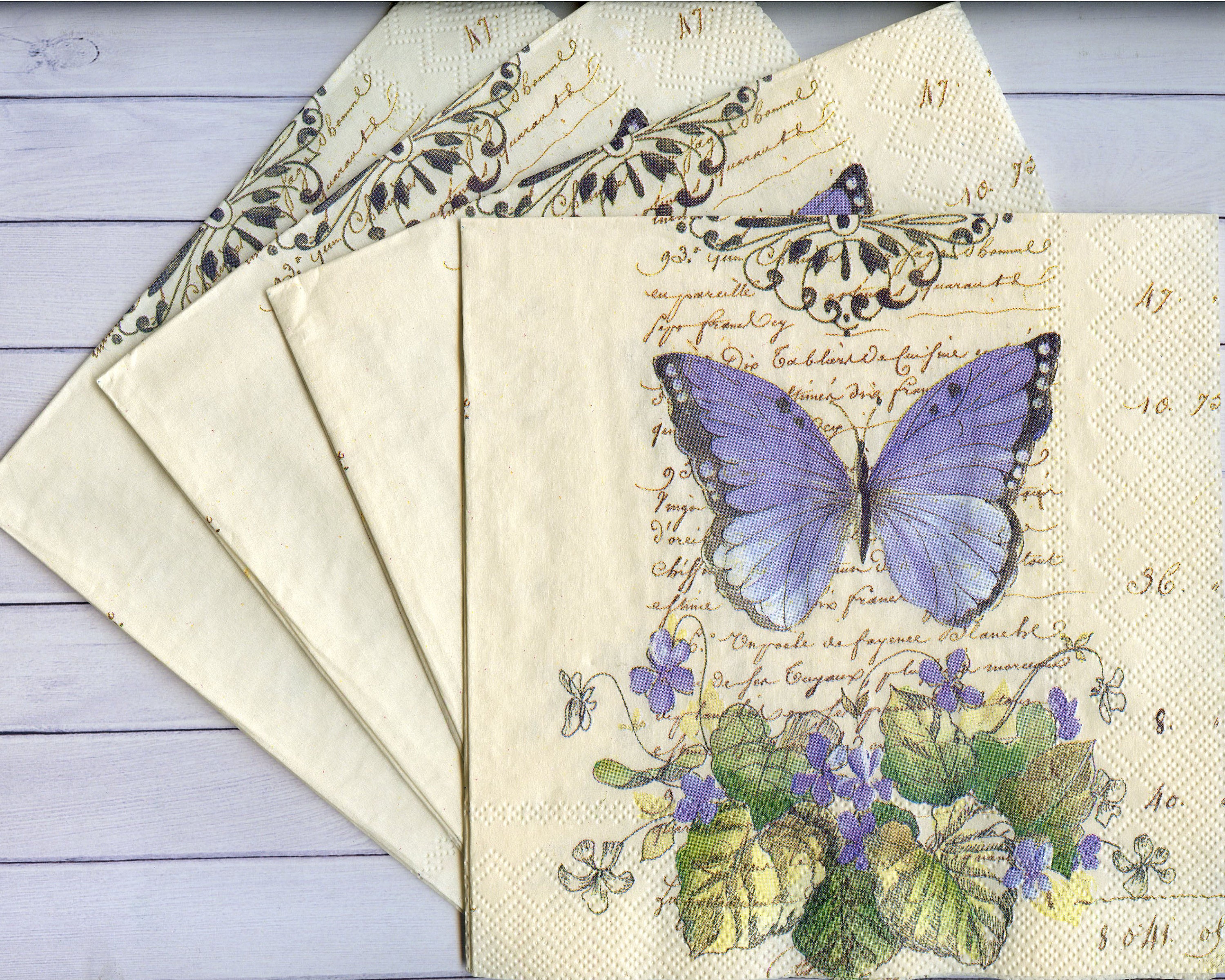 TWO Individual Paper Lunch Decoupage Napkins Insect FLOWERS BUTTERFLIES  Napkin