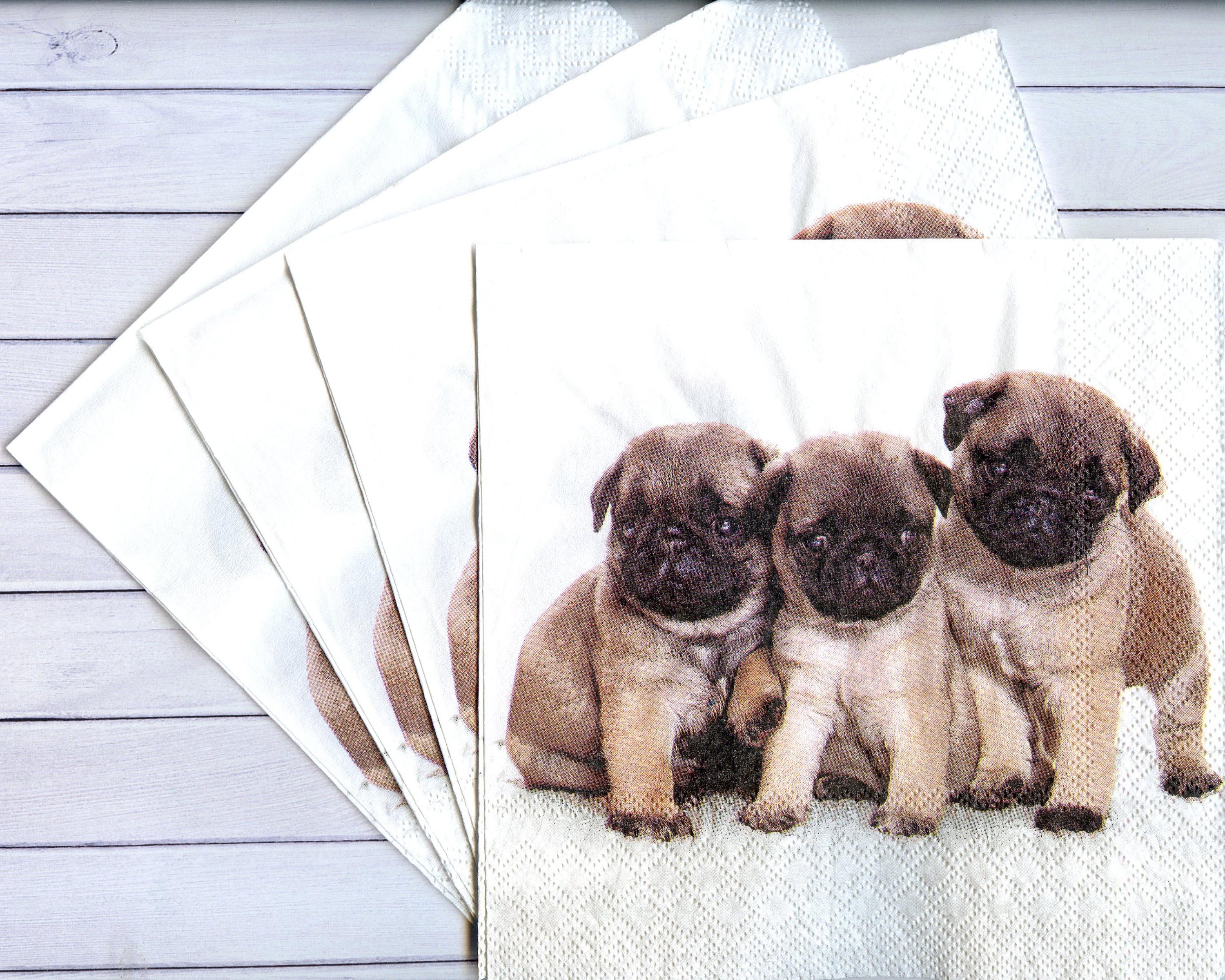 Set of 4 Dog decoupage napkins Pug paper serviettes Pet paper Etsy