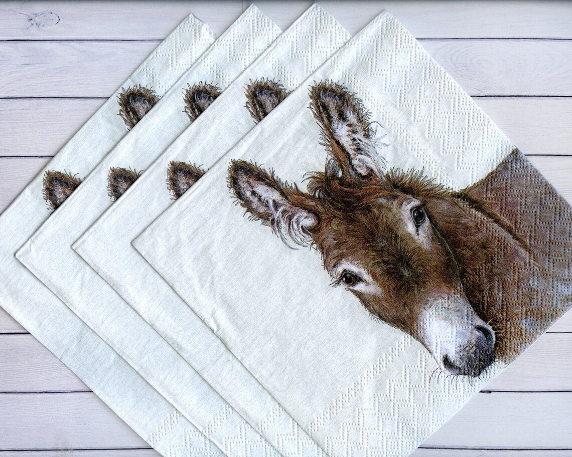 4 paper napkins decoupage Donkey napkins Animal serviettes Etsy