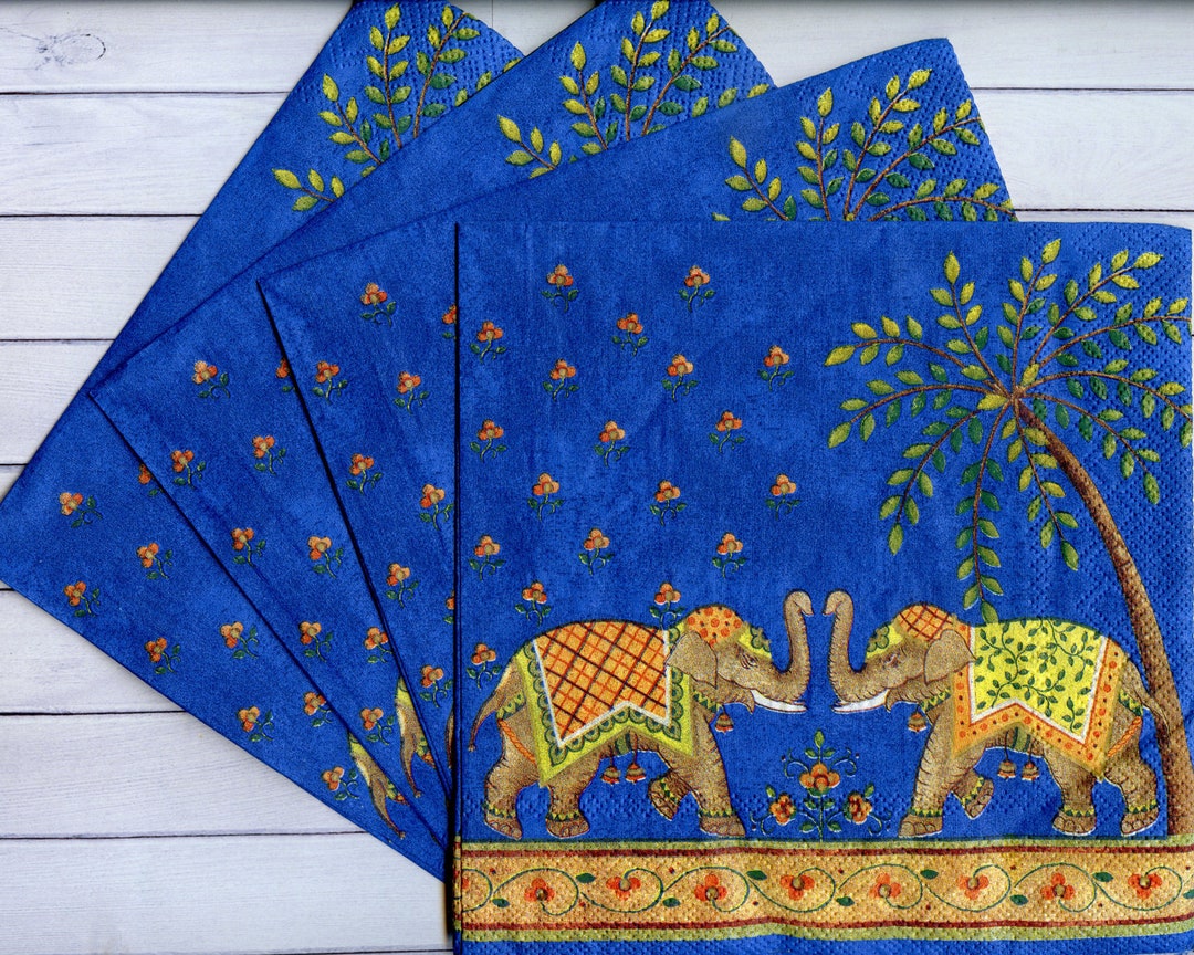 4 Elephant Decoupage Napkins Animal Paper Serviettes Indian Etsy