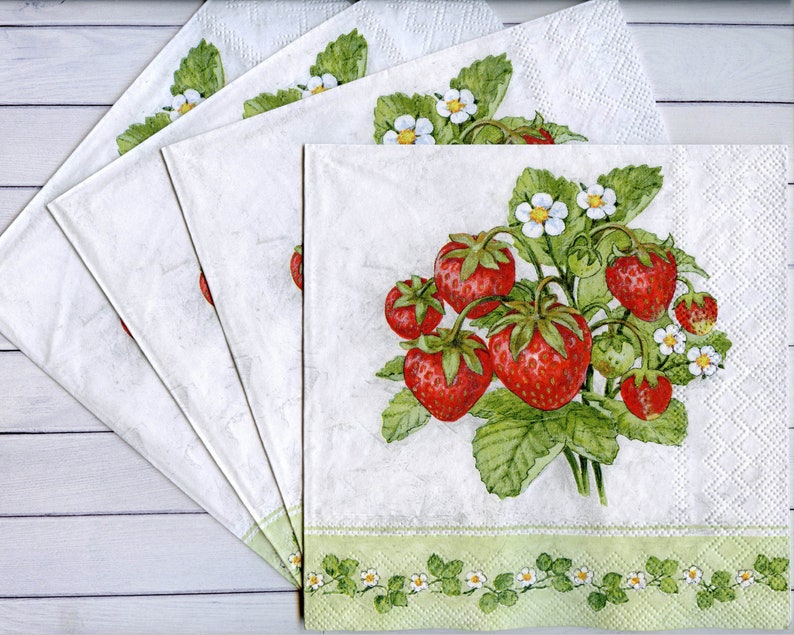 Set 4 strawberry decoupage napkins Red berries paper Etsy
