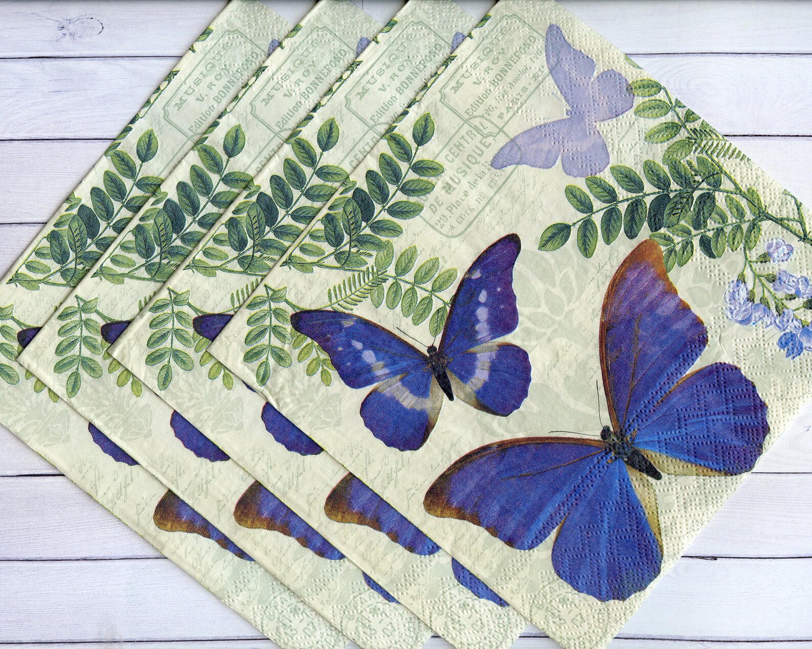 4 Butterfly Decoupage Napkins Blue Butterfly Serviettes Etsy