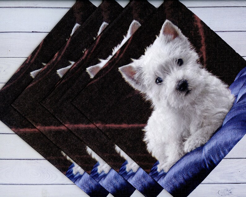 4 dog napkins decoupage with west highland white terrier Etsy