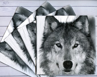 4 paper napkins decoupage Wolf napkins Animal serviettes decoupage Set of 4 13x13 inches Wildlife napkins Craft paper napkin Scrapbook paper