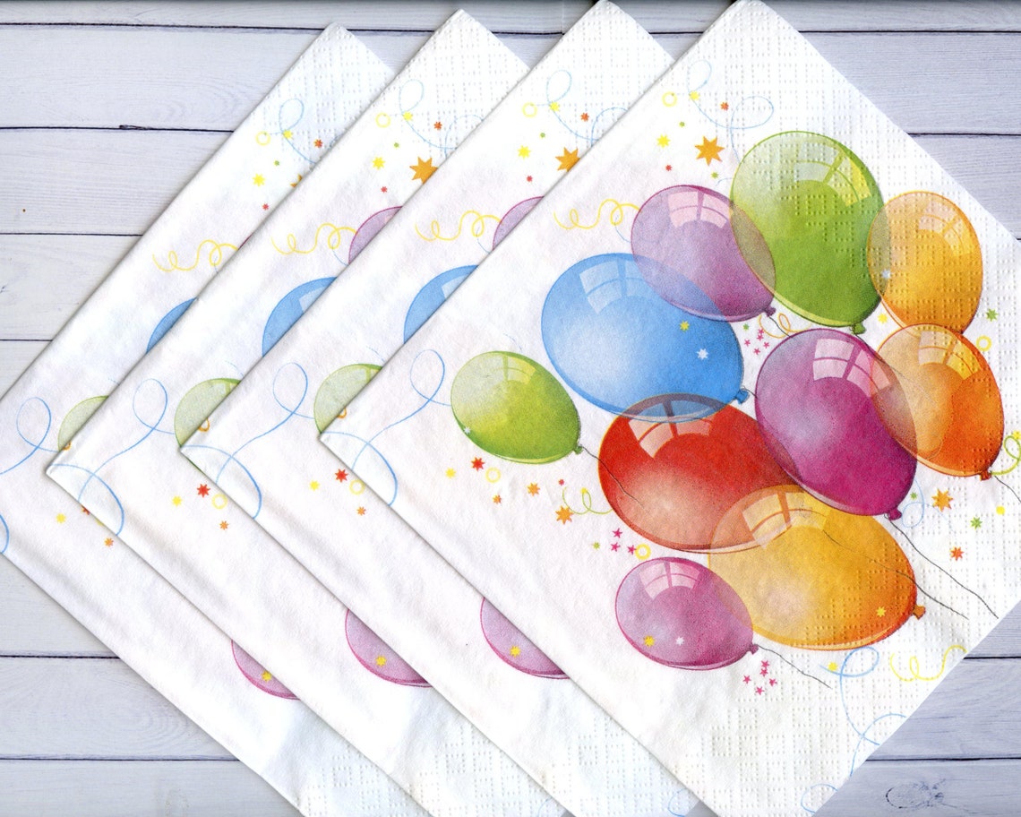4 balloons decoupage napkins Birthday paper napkin for Etsy