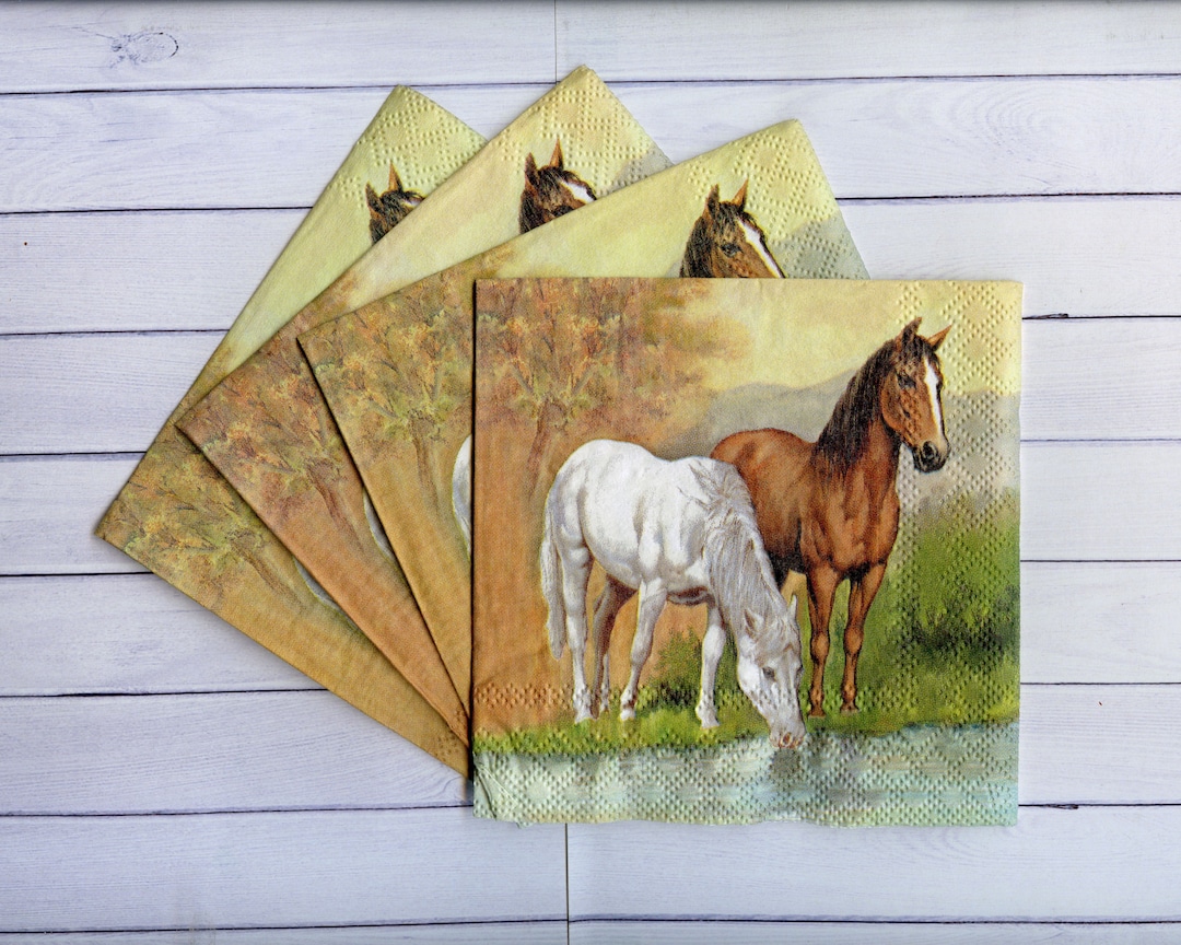 4 Napkin for Decoupage Two Horses Napkins Horse Decoupage Napkins