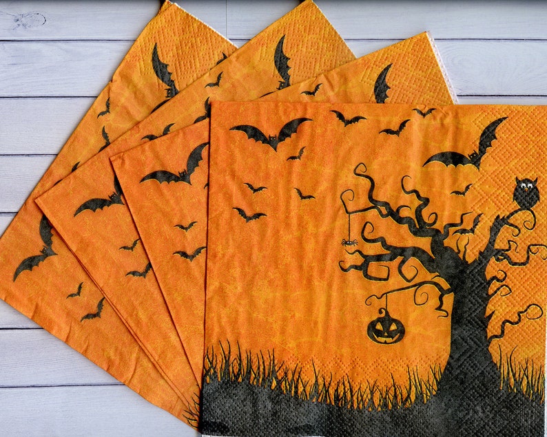 4 Halloween decoupage napkins Scary Halloween night with Etsy